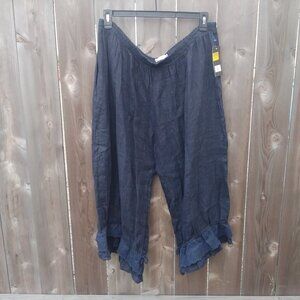 Superbelle pants bloomers lagenlook linen womens 1X 2X navy ruffle eyelet Italy
